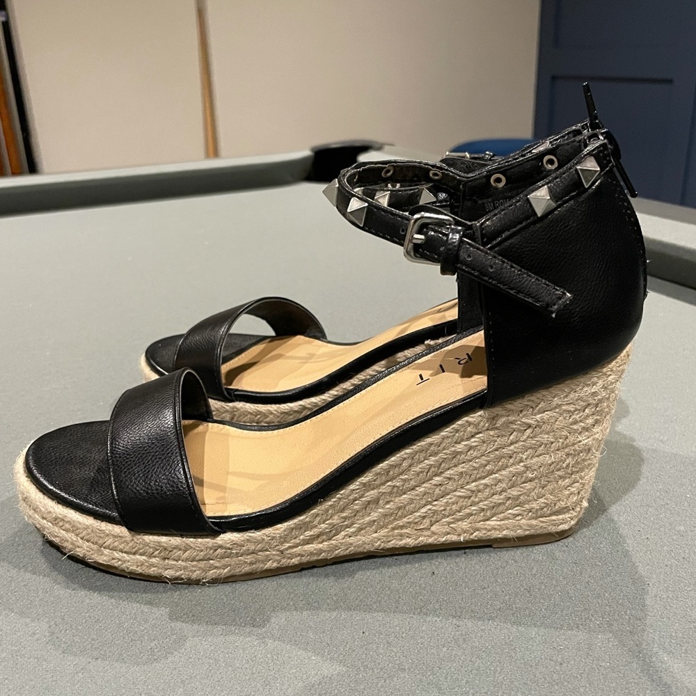 Rockstar inspired black leather wedge heel